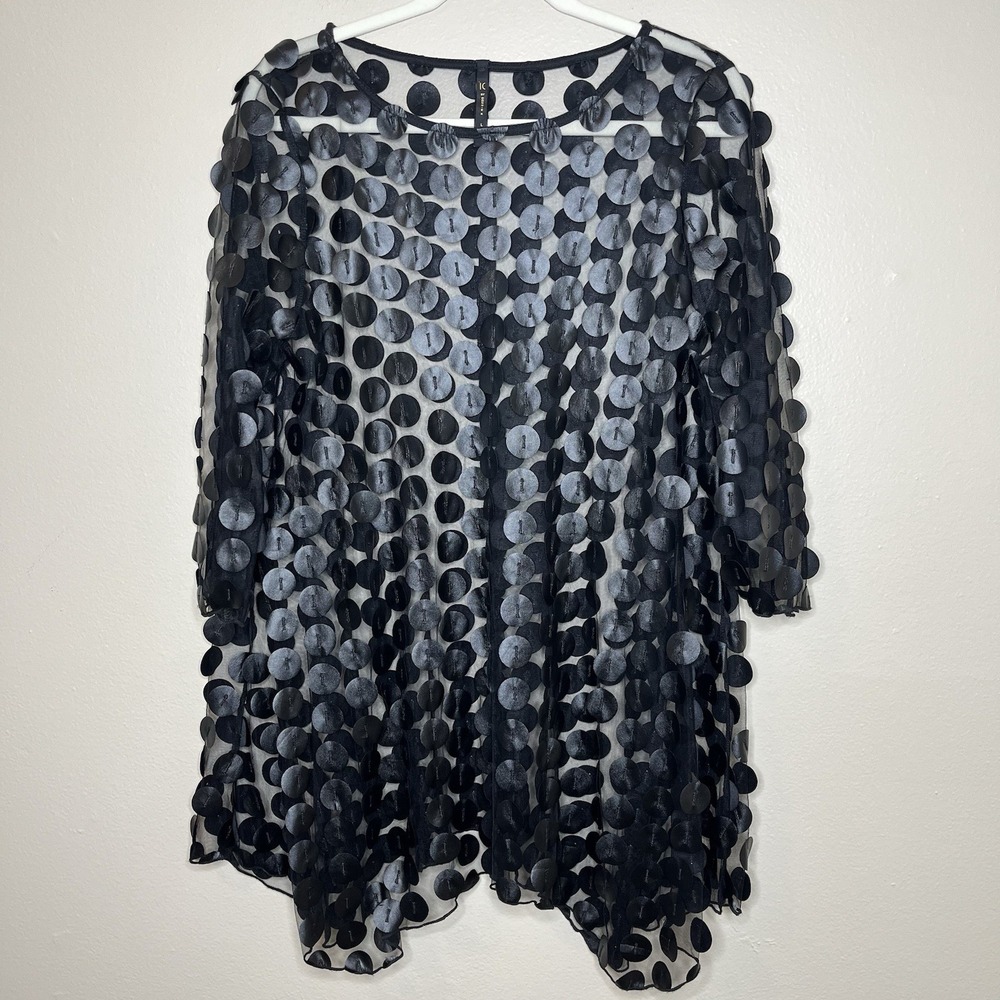 Women's Tunic Top IC By Connie‎ k Sheer Polka Dot Long L Lagenlook Art Wear Goth